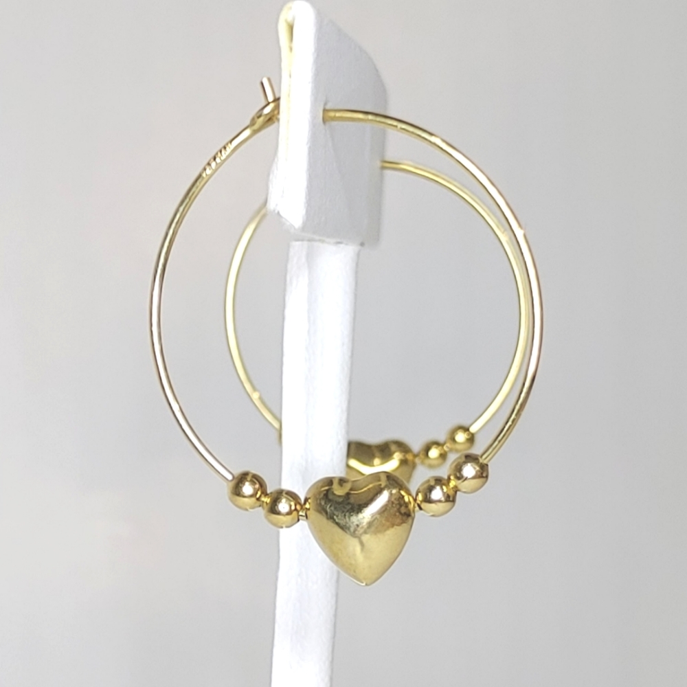 NWOT Gold over sterling hoop earrings with heart details - Picture 2 of 4